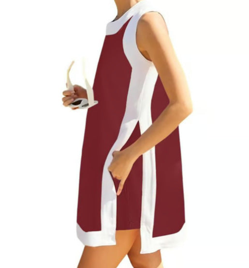 Color-block Crew Neck Sleeveless Top With Shorts