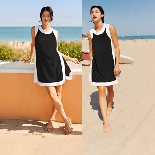 Color-block Crew Neck Sleeveless Top With Shorts