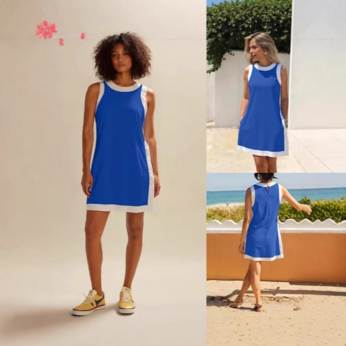 Color-block Crew Neck Sleeveless Top With Shorts