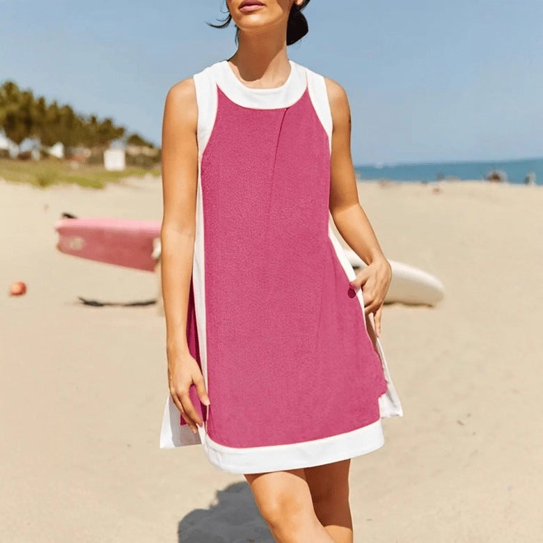 Color-block Crew Neck Sleeveless Top With Shorts
