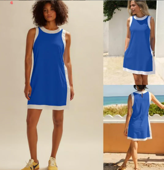 Color-block Crew Neck Sleeveless Top With Shorts